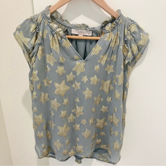 Fairycore Star celestial gold metallic sparkle print chiffon sparkly blouse - Picture 4 of 10
